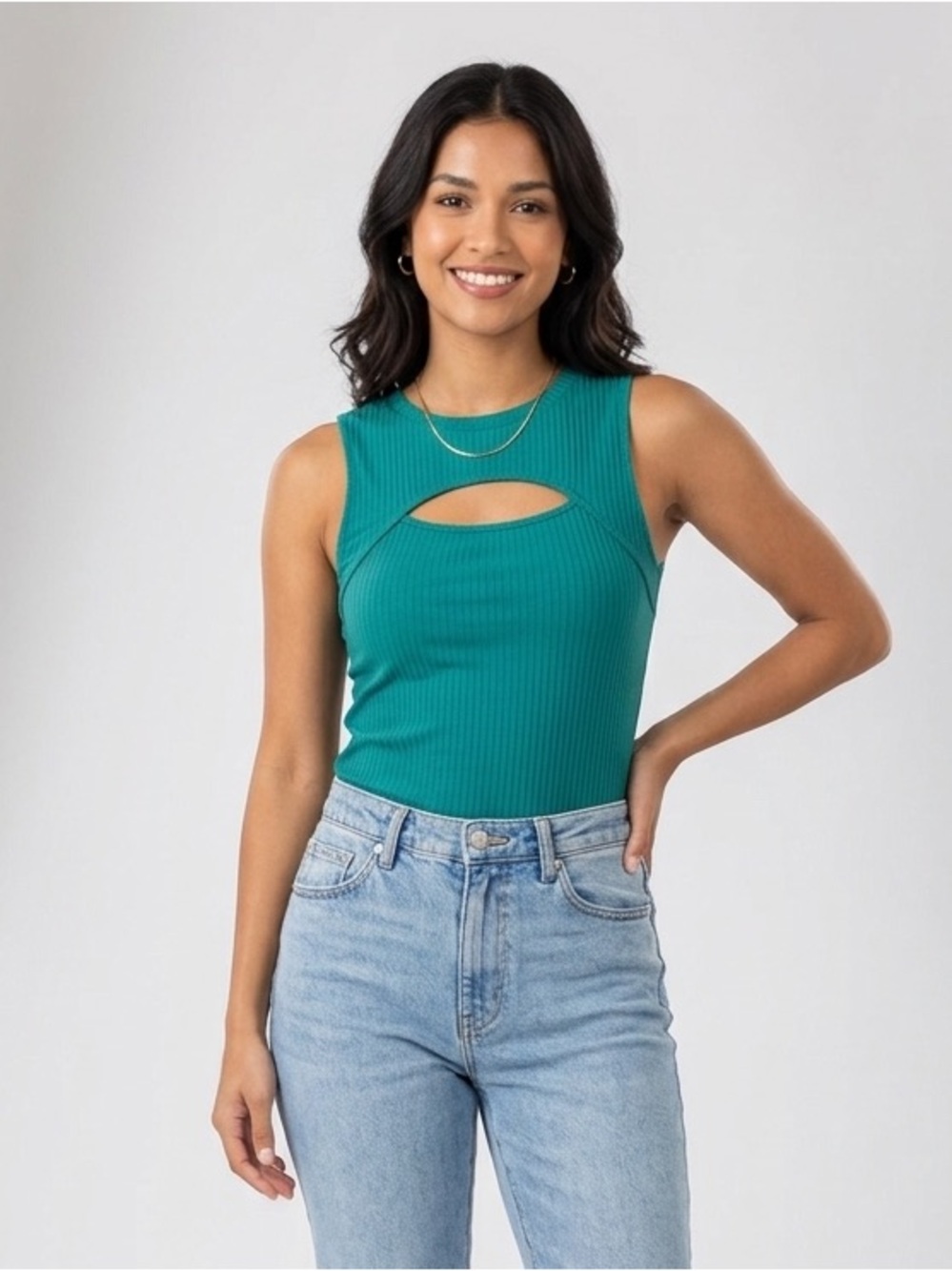 Kismet Green Ribbed Cutout Tank Top Size XS Business Casual